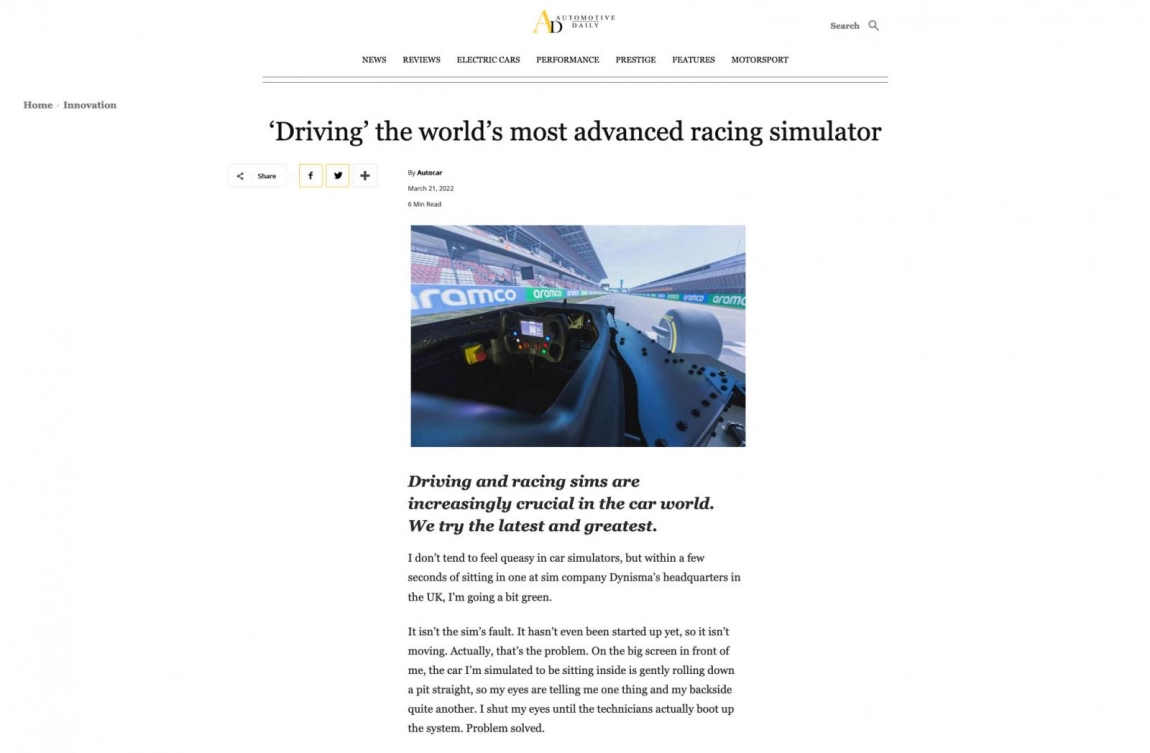 Automotive Daily drives Dynisma driving simulator